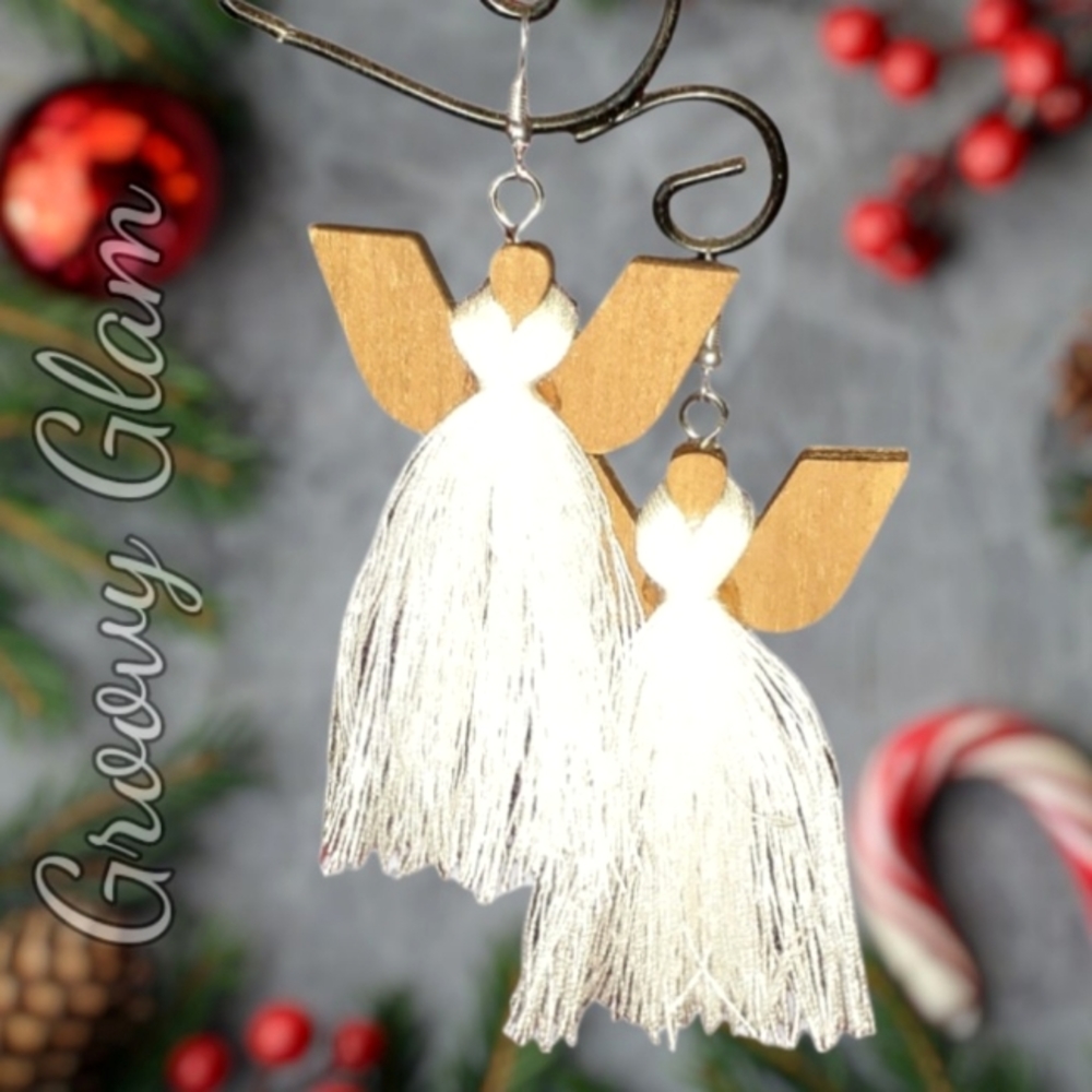 GROOVY GLAM Handmade White Tassel Angel Earrings
